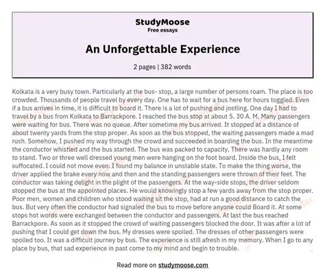 My Unforgettable Experience .